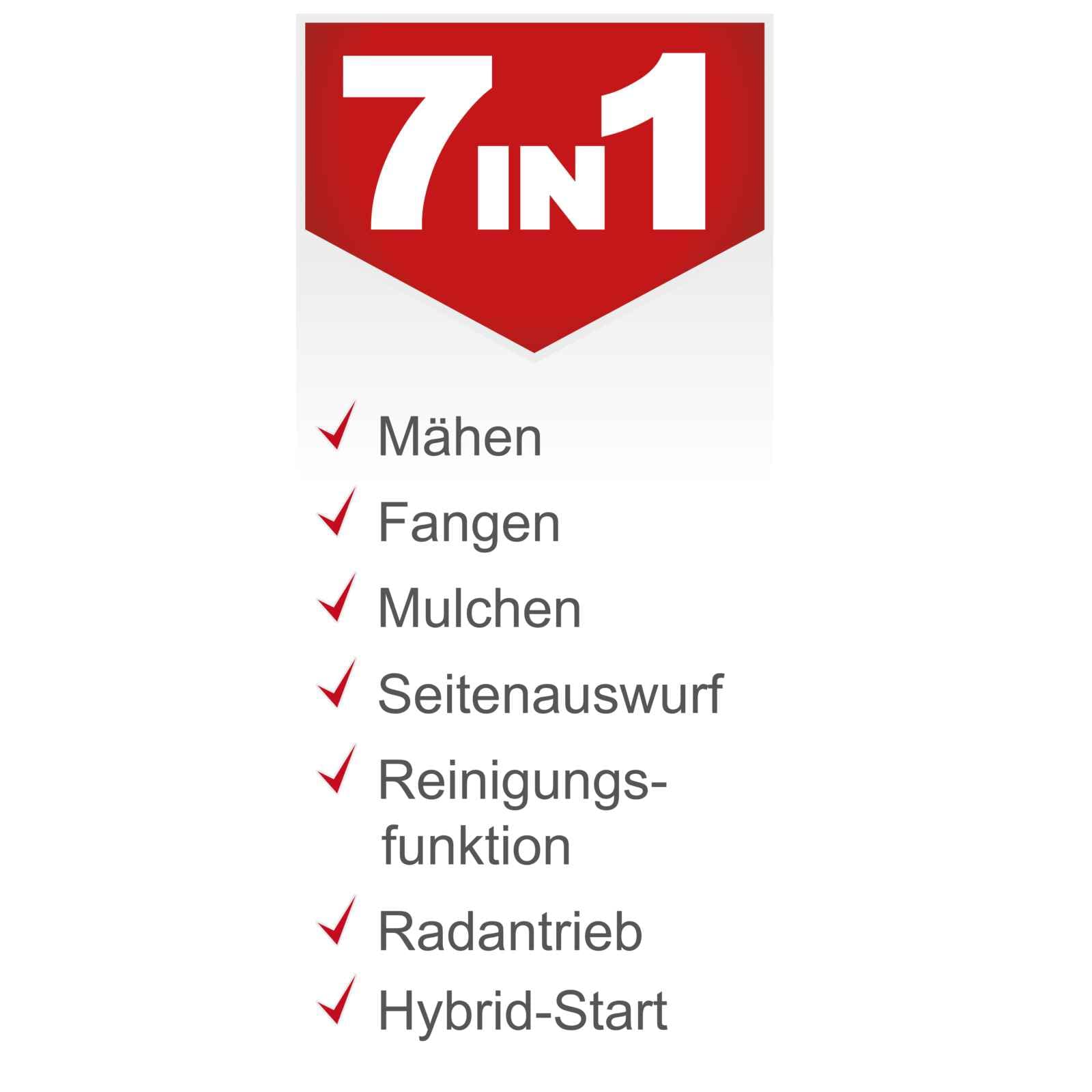 Scheppach MS150-46E Benzin Rasenmäher mit E-Start | 46cm Schnittbreite | Reinigungsfunktion | 55L Korb | Stahlgehäuse | 7-fache Höhenverstellung | Mulchen | Antrieb | Seitenauswurf | inkl. Motoröl