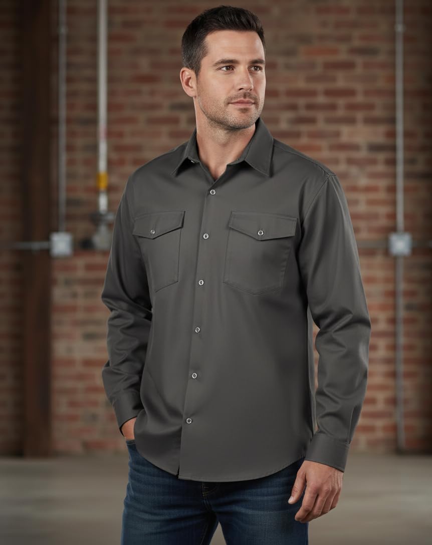 Men's Industrial Premium Work Shirt, Regular Fit, Long Sleeve - Image 4