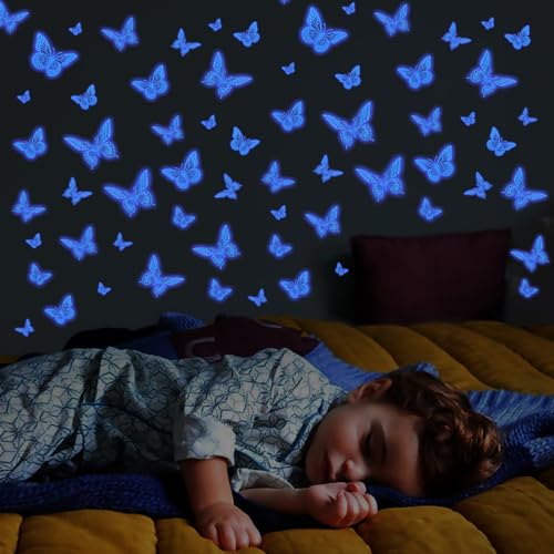 Image of SAOROPEB Glow in The Dark 3D Butterfly 24 Pcs Blue Butterfly Stickers