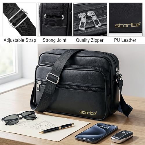 Image of Storite Stylish Small PU Leather Sling Cross Body Travel Office One Side Shoulder Bag for Men Women
