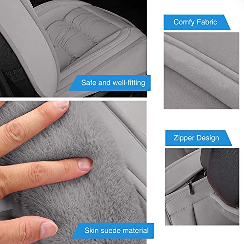 AOOG Fuzzy Car Seat Covers, Heated Bench Back Cushion Protector for Cars SUV Trucks(Full Set,Grey) by AOOG - Image 5