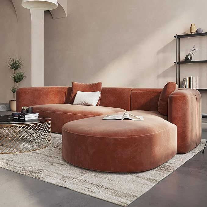 Image of Modern Classic L Shape Sectional Sofa Set, Chesterfield Style 4 Seater Sofa Set with Pillows for Living Room, Bedroom and Office, Office, and Hallway Colour (L Shape, Brown)