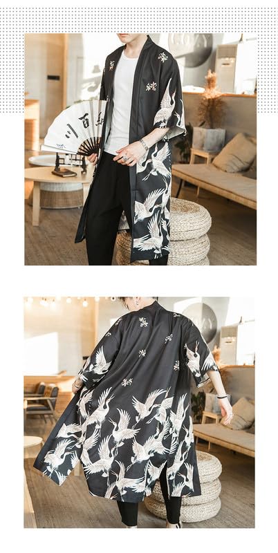 Shanghai Story Men Japanese Kimono Coat Loose Yukata Outwear Long Bathrobe Tops Vintage4