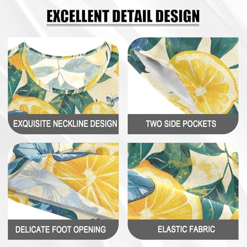 ALAZA Lemon Leaves Butterfly Pajama Set Short Sleeve Sleepwear Soft Lounge Nightwear4
