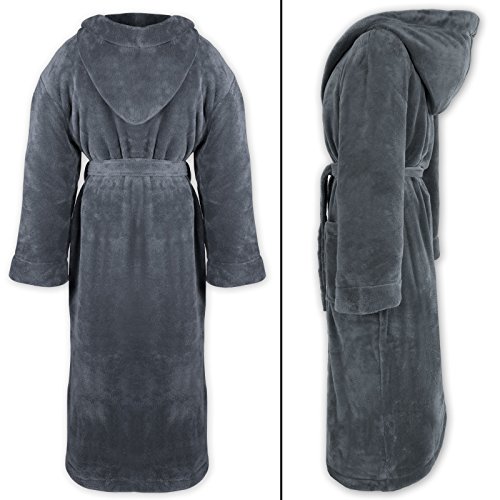Gräfenstayn® Damen & Herren Kuschelfleece Bademantel mit Kapuze Größe S-XXXL mit Öko-Tex Standard 100 Flanell Fleece (M, Anthrazit)