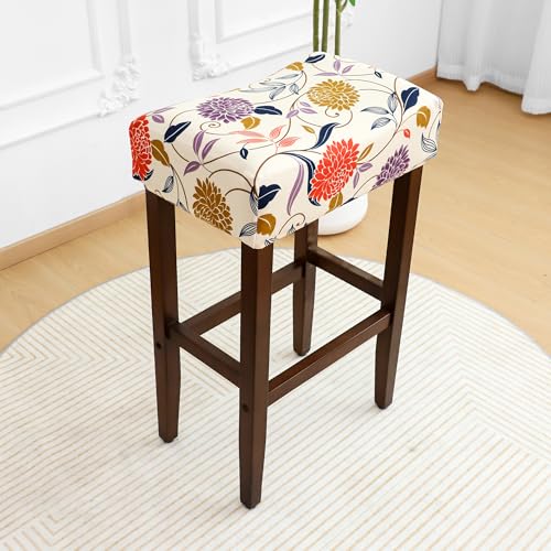Image of Waterproof Bar Stool Covers Set of 4 Rectangle Floral Stretchable Backless Barstool Seat Cover Counter Bar Stool Slipcovers 18x14inch Washable