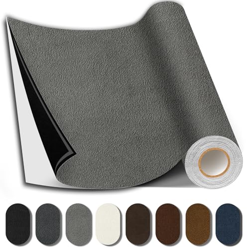 Suede repair patch 17x1.58 in, self-adhesive fabric repair tape (grey)