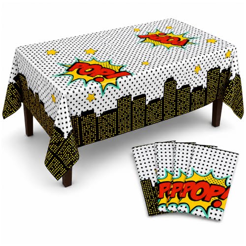 Image of BLUE PANDA 3-Pack (3 Tablecloths) Comic Book Party Decorations Tablecloths | Disposable Plastic Superhero Table Covers | Waterproof Spill Protection Birthday Party Supplies for Boys - 54x108 in