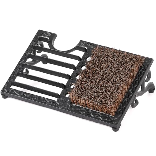 Cast Iron Boot Brush Scraper Outdoor, Black Heavy Duty Boot Scrubber Brush with Angled Design, Outdoor Shoe Scrapers with Brushes, All Weather Boot Scraper for Home Porch Entryway Garden Farmhouse