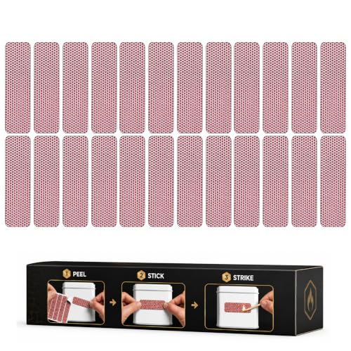 24 Count Sheet of Color Adhesive Match Striker Strip Stickers (2 x 1/2) | Replacement Stryker Stricker for Safety Matches | Peel & Stick Flint Lighter Pad for Craft Wooden Mach Book