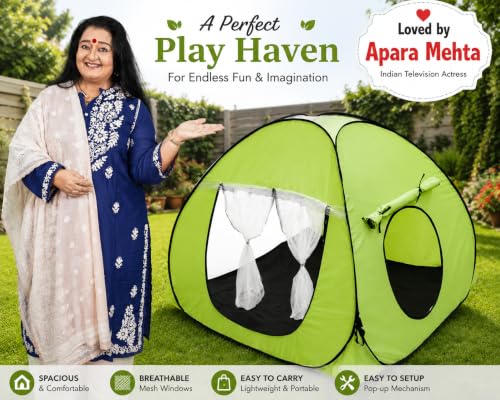 Image of Foldable Play Tent House Big Size l Pop-Up Indoor & Outdoor Playhouse for Girls Boys | Multi Purpose Tent House for Kids Boys 3 to 10 Years with Fun Patterns Easy Setup & Portable (Green)