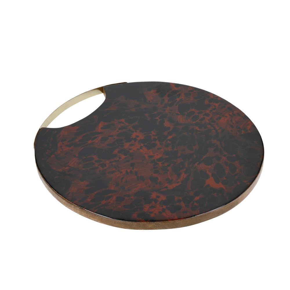 Artesa Brown Artesà Round Serving Platter For Nibbles Appetizers, Tortoiseshell And Mango Wood Serving Board, 37 X 35Cm,