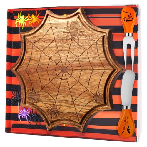 Ziliny Halloween Charcuterie Board Spider Net Shaped, Acacia Wood...