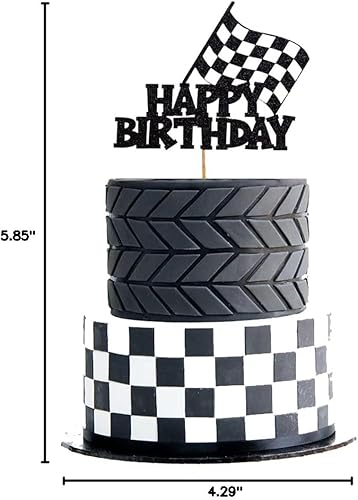 Miniatura 9 de Decoración para tartas de coche de carreras para decoración de tartas de coche de carreras con diseño de bandera a cuadros para niños y niñas,