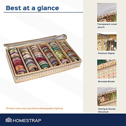 Image of HomeStrap 6 Rod Brocade Design Bangle Storage Box /Chudi Set Organizer (Golden|Pack of 1)