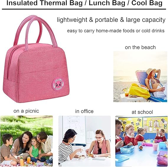 Image of Lunch Bag for Office Women Tiffin Box Bag Lunch Bag Thermal Insulated Waterproof and Reusable Lunch Bag for Men Women Office, School and Travel (Purple, Solid)