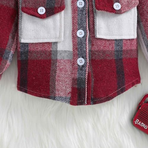 Betadog Boys Girls Long Sleeve Plaid Shirts Flannel Lapel Button Down Shacket Jacket Coats Winter Fall Tops4