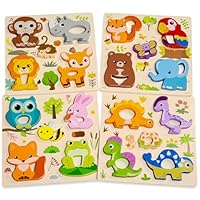 Kulveanju Holzpuzzle ab 1 Jahr, 4 Stück Tier Steckpuzzle Holz, Montessori Holzspielzeug Baby, Lernendes Pädagogisches Greifpuzzle Motorikspielzeug Babyspielzeug Geschenk Mädchen und Jungen Kinder ab 2