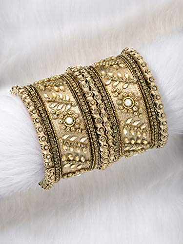 Image of Peora Silk Thread Kundan & Stone Studded Chuda Bangles Set Gift for Women