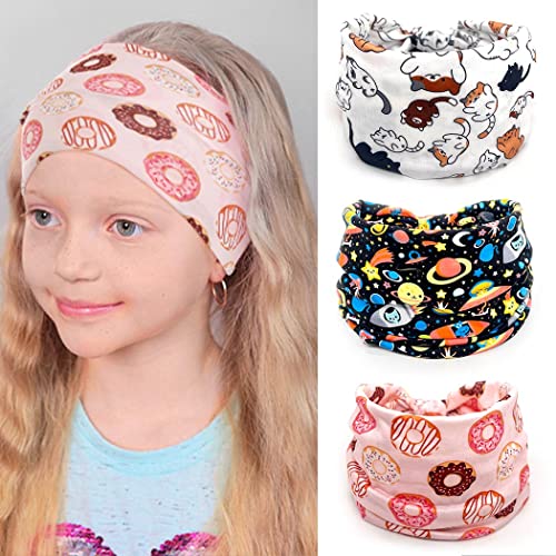 Bohend Girls Headbands Wide Knotted Hair Bands 3Pcs Non Slip Elastic Cute Head Bands Workout Yoga Sweatband Hair Accessories for Girls and Kids (K)