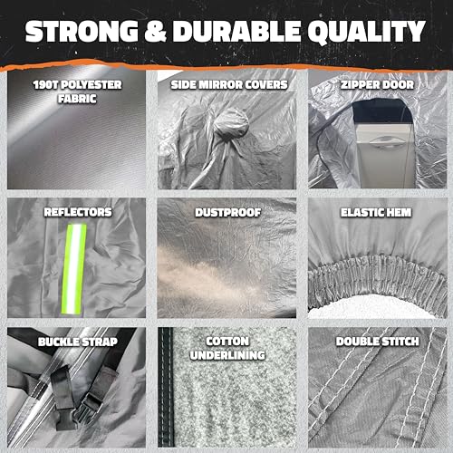 Image of Mockins 190 inchx75 inchx72 inch SUV Car Cover with Zipper Door | 150D Polyester Fabric Car Covers for Automobiles | Indoor & Outdoor SUV Cover w /Strap & Carry Bag | Full Exterior Covers for Basic Weather Defense