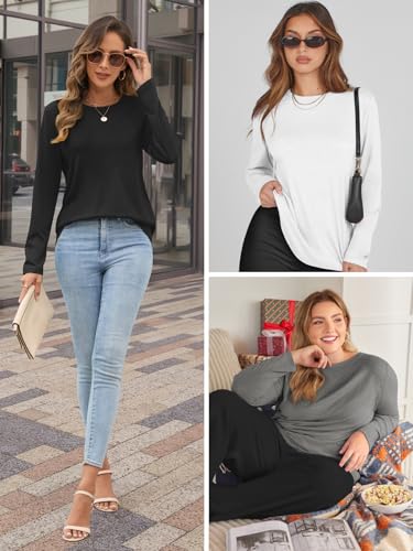Womens 3 Packs Long Sleeve Shirts Loose Fit Fall Tops Fashion Clothes Basic Workout Tees Crew Neck Outfits 20252