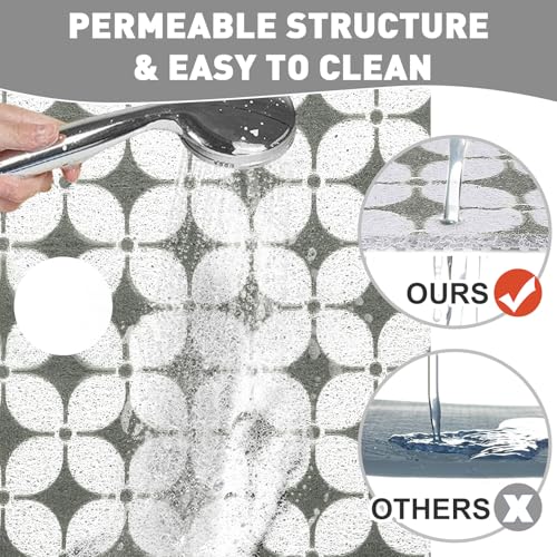 Image of Square Shower Mat Non Slip: 36 x 36 Inch Extra Large Shower Mats with Drain Hole in Middle - PVC Loofah Anti Slip Shower Floor Matt for Inside Shower
