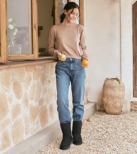 WaySoft Genuine Australia Mid Calf Sheepskin Fur Winter Boots for Women, Water Resistance Shearling Furry Boots Women4