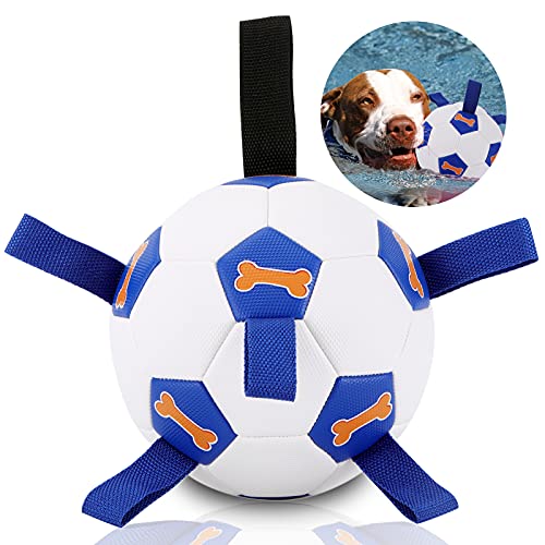 Dog Soccer Ball with Grab Tabs, Interactive Dog Toys Balls for Medium Large Dogs, Fun Dog Tug Toy for Tug of War, Indoor-Outdoor Dog Water Toys (7 Inch)