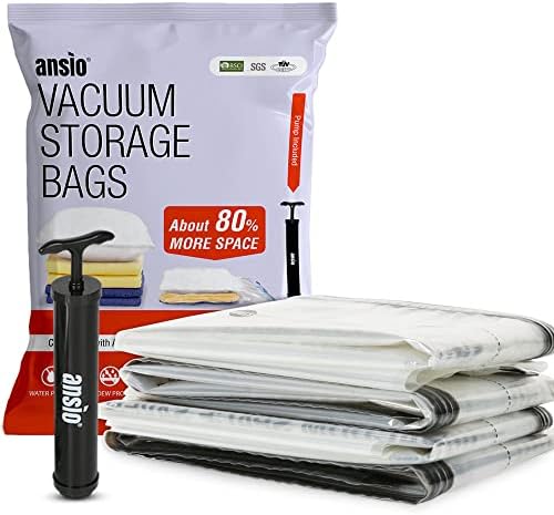 ANSIO® Vacuum Storage Bags for Clothes Combo Pack of 6 Double-Zip Seal & Triple Seal Vacuum Bags for Duvets, Bedding Sets etc., 80% More Storage Travel Pump ( 2 x 60*40cm, 2 x 80*60cm, 2 x 70*50cm)