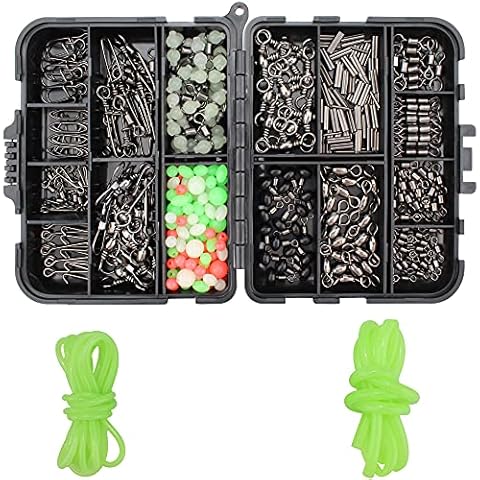 OKVGO Sea Fishing Tackle Box Accessories Kit for Sea Fishing Rigs DIY with Ball Bearing Swivels Snap Barrel 3 Way Triple Swivel Running Pulley Bead Rigs Link Clips Tube Flat Fish Rigs 412pcs Set Cover