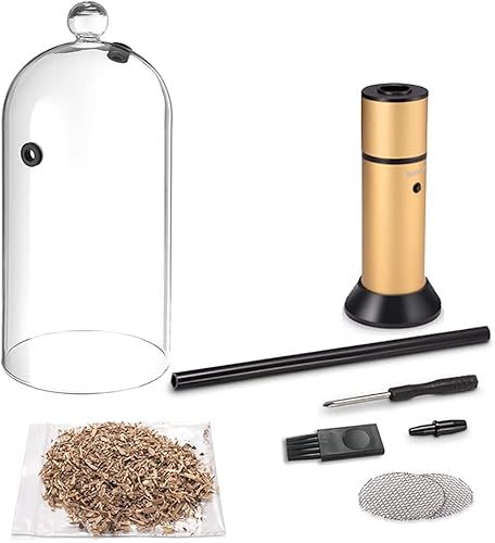 CREATIVECHEF Kit universal de ahumador de cóctel, pistola de ahumar, pistola ahumadora fría portátil con cúpula de vidrio y virutas de madera,