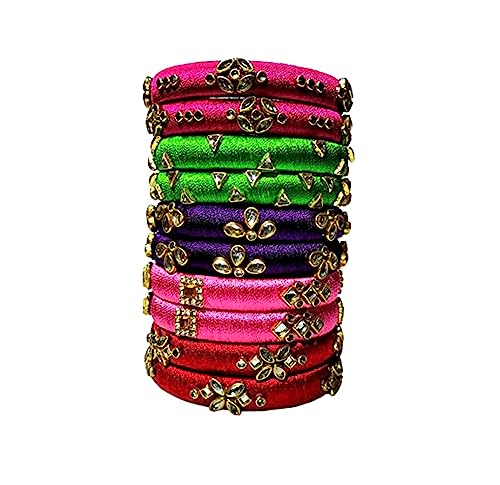 Image of Blue jays hub Silk Thread Bangles New kundan Style Multi color Set Of 20 for Women /Girls