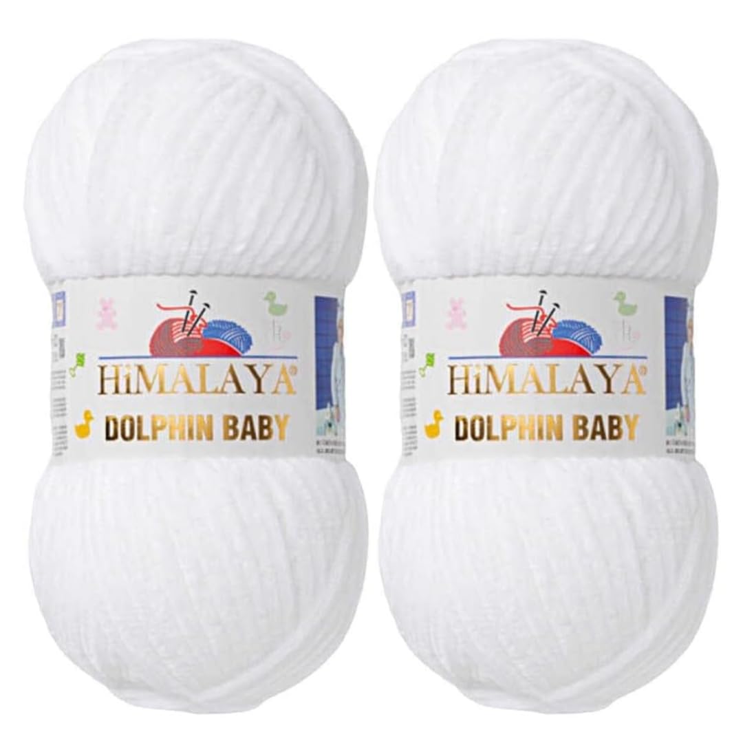 Himalaya Dolphin Baby Yarn 2 X 100g Skeins Super Bulky Yarn for Knitting/Crochet Ideal for Cardigans Shawls Blankets Hats and Home Textiles (2, 80301 White)