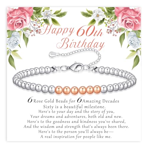 BMMYE 30th 40th 50th 60th 70th Birthday Gifts for Women, 925 Sterling Silver Bracelet for Women with Cards Adjustable 4mm Silver Bead Bracelet Birthday Gifts for women Jewellery for Mum Grandma