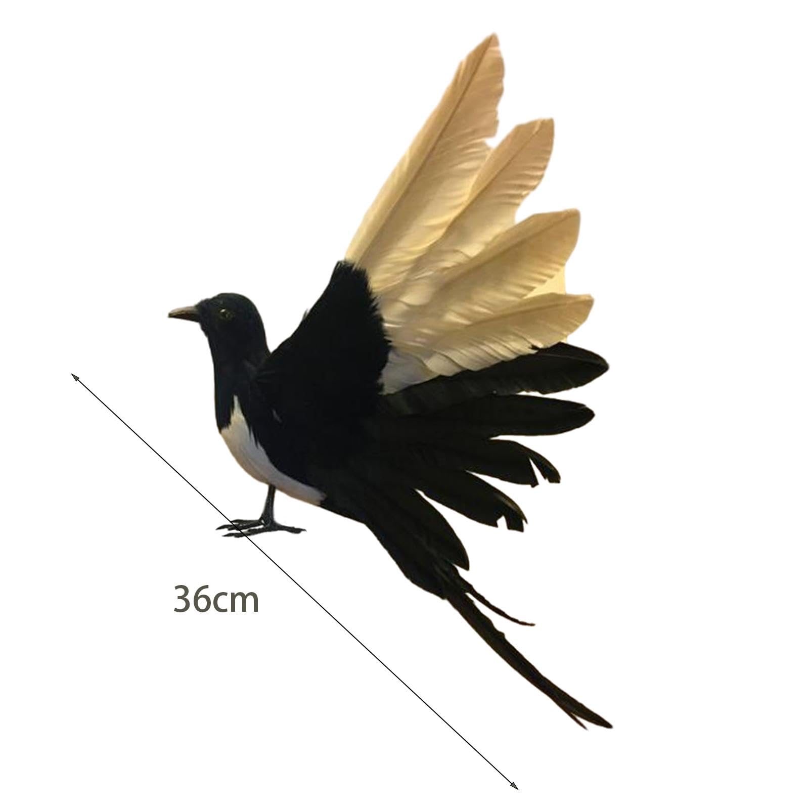 Statua di Uccello Artificiale a Forma di Gazza, Ornamento da Giardino, Modello con Piume Artificiali per Prato, Cortile E Esterni, Ali spiegate da 36 cm