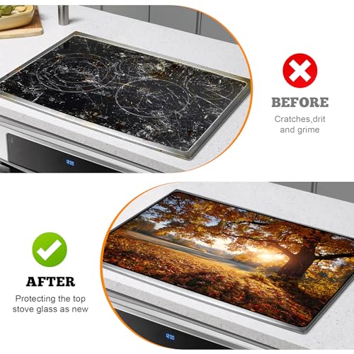 Image of Multi-Design Stove Cover for Glass /Electric Stoves - 3-in-1 Heat-Resistant Protector Mat, Non-Slip Drying Rack 28 inchx20 inch