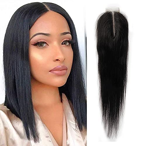 Maycat Straight 2x6 Lace Closure Middle Part 100 Human Hair Kim K Closure Swiss Lace 130 Density Deep Part Natural Black Color Bleached Knots (2x6,12 Inch)