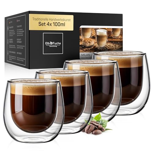 ElbFuchs® Doppelwandige Espresso Gläser [4x 100ml in...