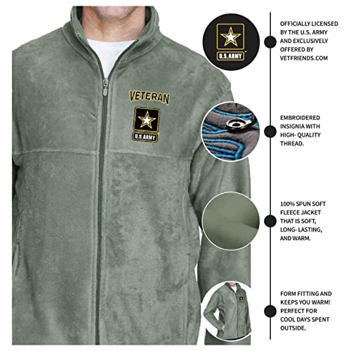 Vetfriends.com Us Army Veteran Logo Embroidered Fleece Jacket Warm Zip Up (Sage, X-Large) #TOP3