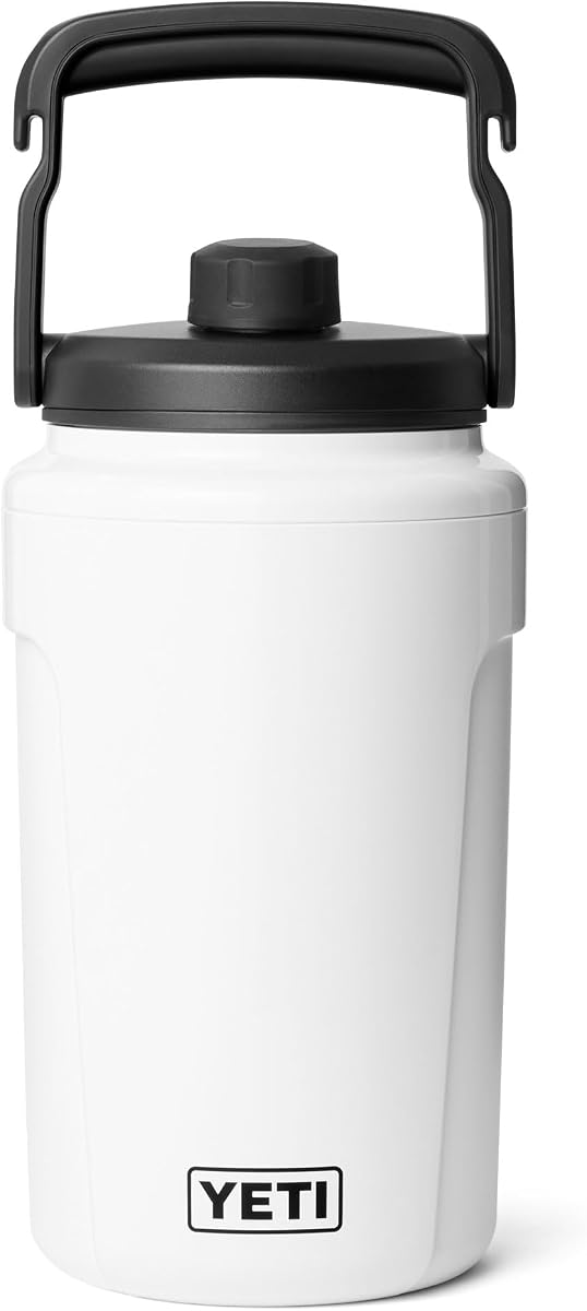 Silo Jarra de agua con tapa aislante de medio galón – Botella deportiva ligera y a prueba de fugas con mango de gancho para cerca – Mantiene las bebidas heladas – Ideal para gimnasio, deportes y torneos, color blanco