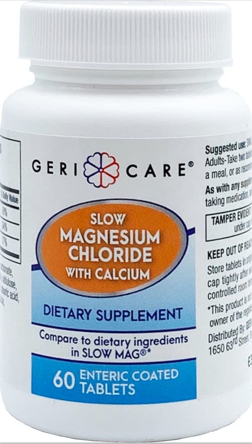 Slow Magnesium Chloride + Calcium Tablets by | Nutritional Supplement | 60 Count Bottle