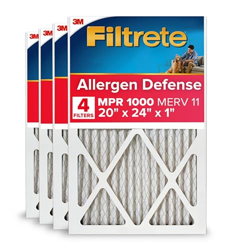 Image of Filtrete 20x24x1 AC Furnace Air Filter, MERV 11, MPR 1000, Micro Allergen Defense, 3-Month Pleated 1-Inch Electrostatic Air Cleaning Filter, 4 Pack (Actual Size 19.81x23.81x0.81 in)