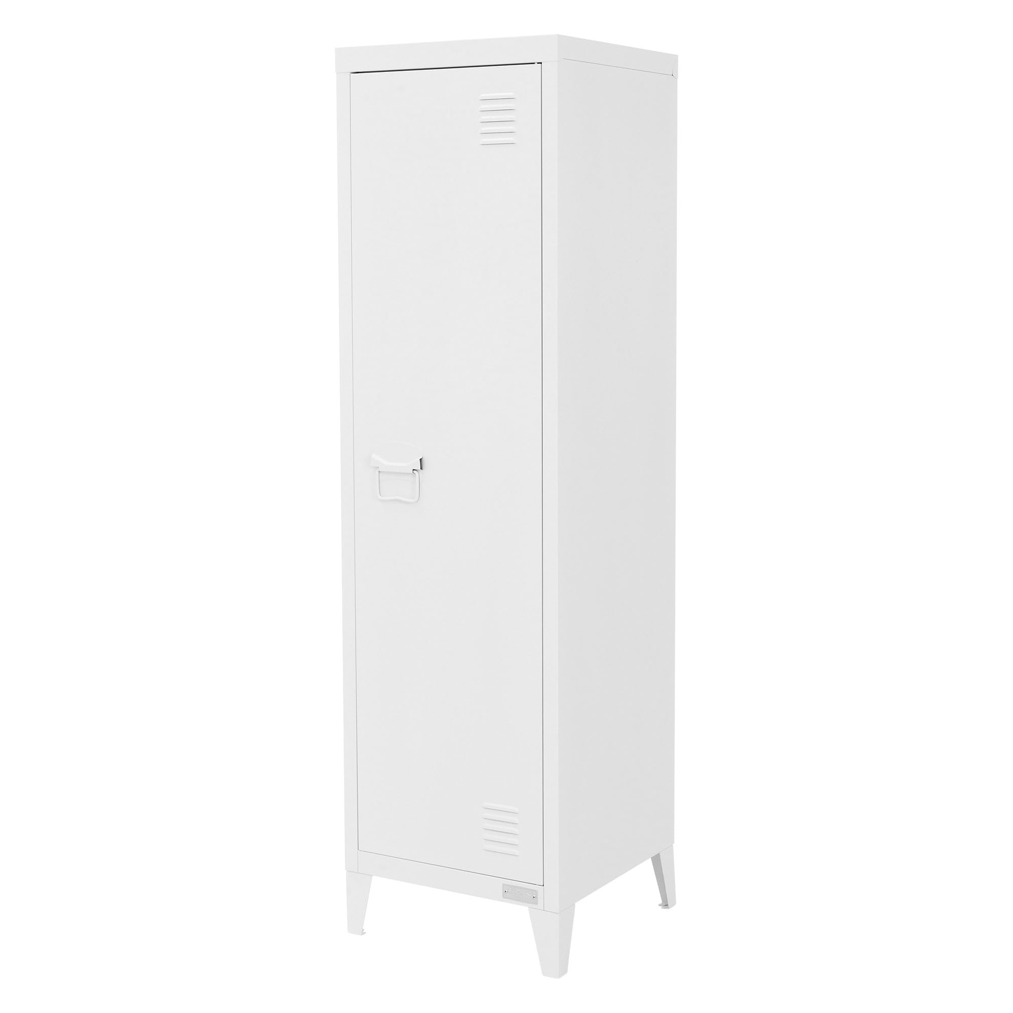 ML-Design Schedario Alto 38x38x137,5 cm Bianco Acciaio Mobile da Ufficio a 4 Gambe Armadio per Archiviazione in Metallo a un'Anta, 3 Scomparti Interni Comodino Mobiletto Portadocumenti Armadietto
