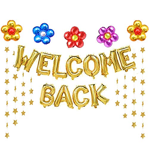 Welcome Back Balloons Gold Welcome Back Banner Back to School Party Supplies with Flower Balloons Star Banners First Day of School Classroom Wedding House Home Decor Decorations