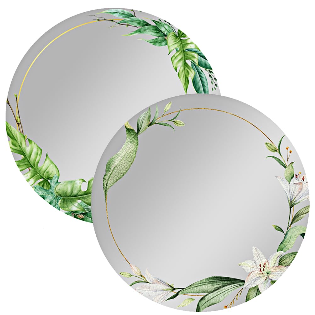 YANGSHINE 2 Pcs Magnetic Locker Mirror, 6" Round floral Decorative Mirror Shatterproof Acrylic Mirror for School Gym Locker Office Cabinets Refrigerator Workshop Toolbox, Lily+Leaf