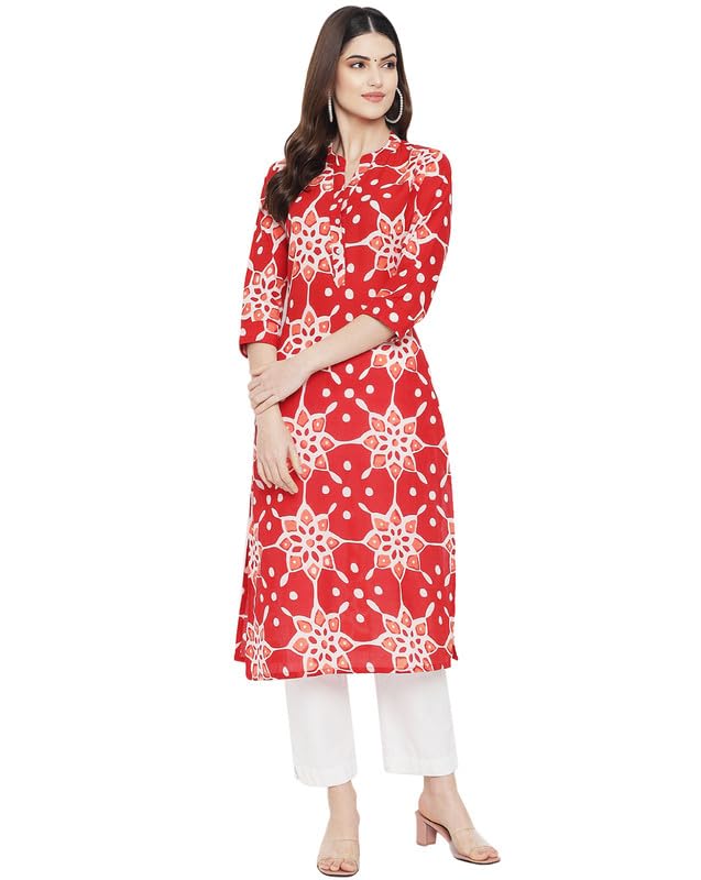 Image of Pinkmint Women Cotton Kurti ll Stright Printed Collared V Neck Kurta ll Stylish Regular Fit Kurti's (Pack of 01)