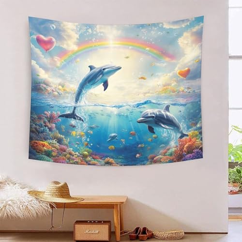 Poster mural dauphin 3D grand format en textile haut de gamme pour séjour