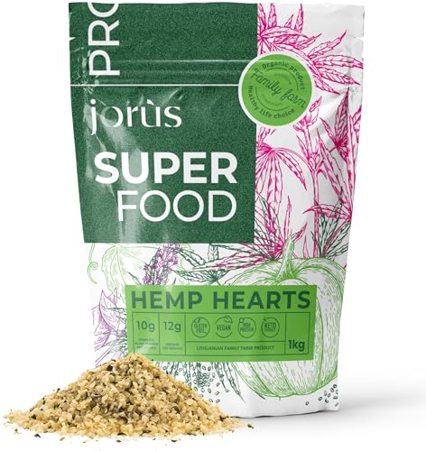 Jorus Semillas de Cáñamo Naturales Descascaradas y Crudas 1kg – Fuente Rica en Omega 3 y 6, Proteína y Fibra, Perfectas para una Dieta Saludable, Origen Europeo, Sin Aditivos - Hemp Seeds