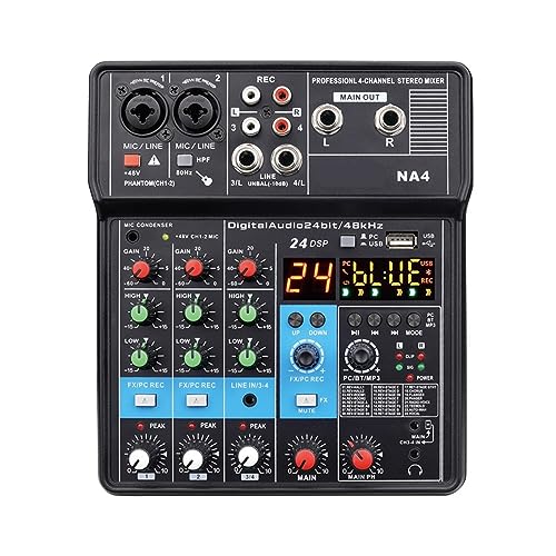dj controller NA4 Mini mezclador de audio de 4 canales Tarjeta de sonido DJ 16 Efectos digitales...